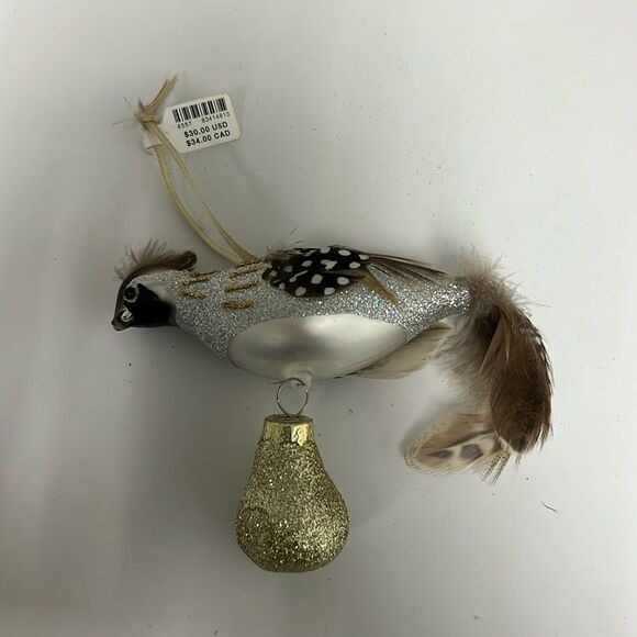 Anthropologie Glass Partridge with Pear Ornament Holiday Christmas - Picture 4 of 6